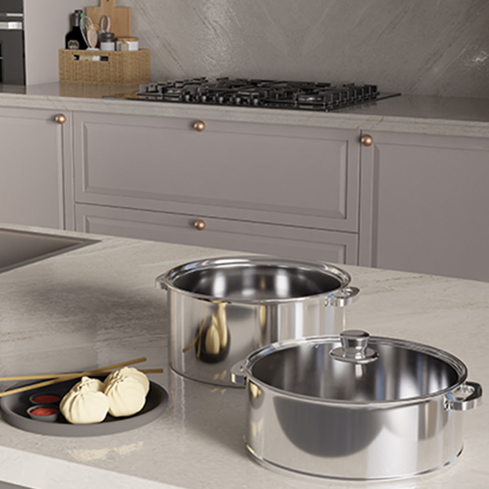 2-Tier Steamer/Momo/Modak Maker | Induction Compitable with Glass Lid & Riveted Handles | 20 cm Stainless Steel Multi-Purpose Cooking Steamer