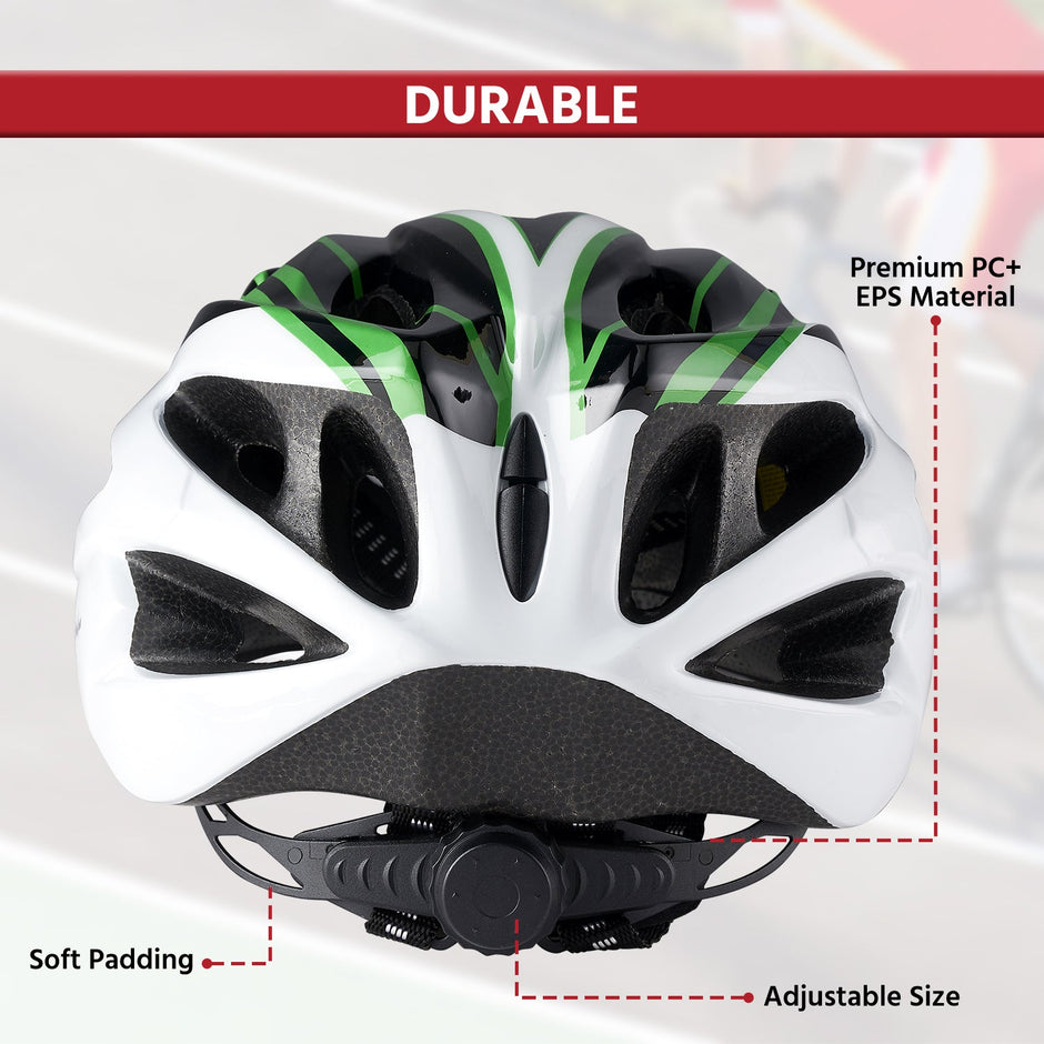 LLFAH08 Adjustable Cycling Helmet with Detachable Visor (Black/ White /Green)