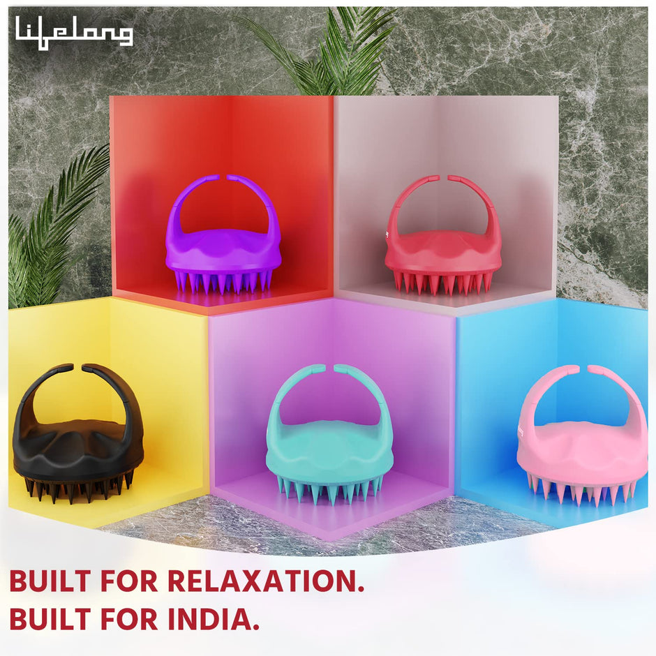 Lifelong Silicone Scalp Massager Shampoo Brush With Body Scrubber|Soft Silicone Hair Scrubber,Scalp Brush For Hair Growth & Dandruff Treatment|Wet Dry Hair Massager For All Hair Types
