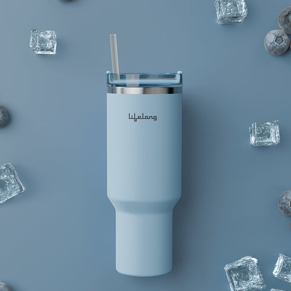Lifelong 900ml Vacuum Tumbler - Double-Wall Insulated Steel Bottle with Lid & Straw, Hot & Cold Use