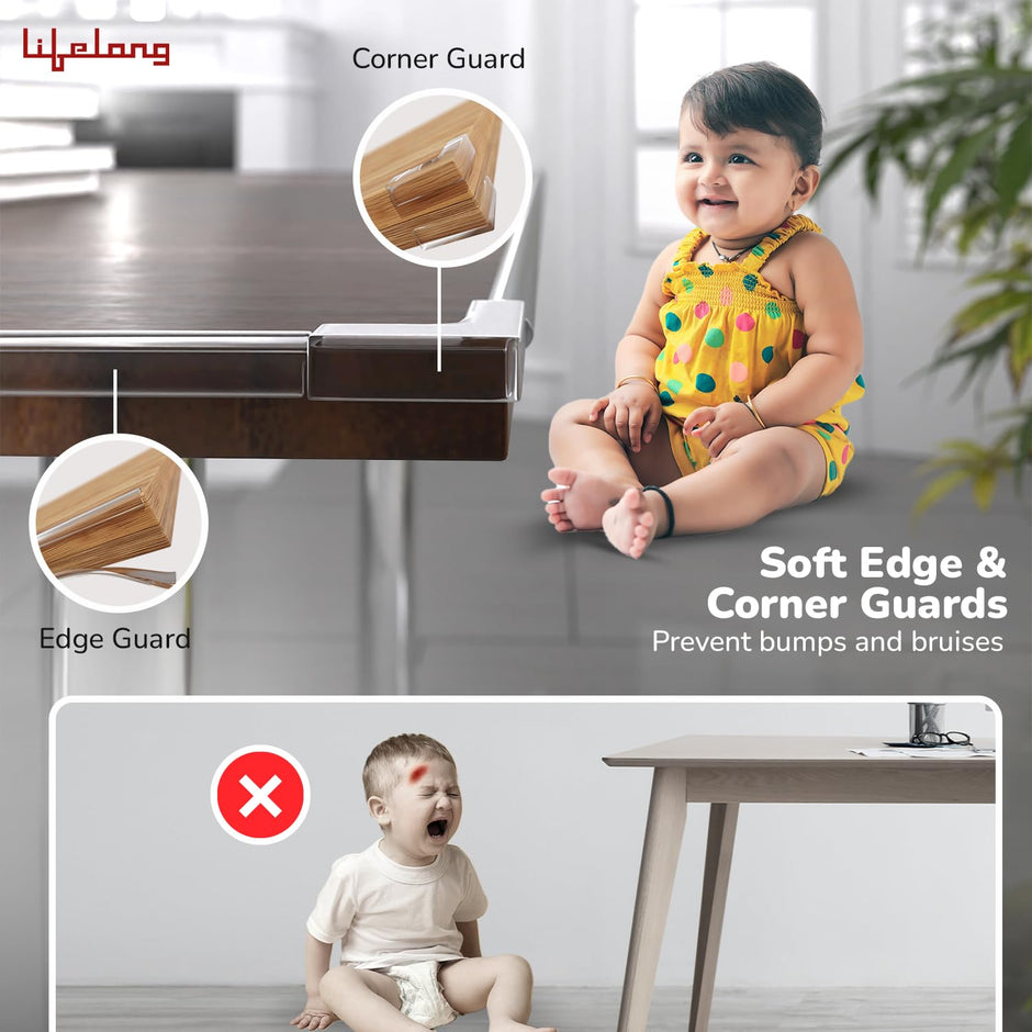 Lifelong Foam Cuppy Baby Safety & Protection Kit 2 in 1 | Long Safety Strip & 8 Large Corner Guards | Drawer Safety, Child Safety, Baby Proofing, Kids Safety Products, Edge Protection, Cabinet Safety