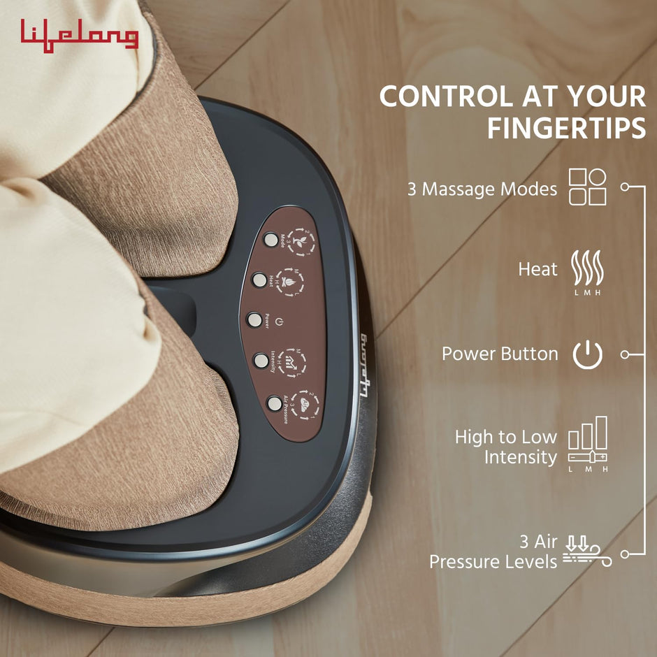 Lifelong Air Pressure Foot & Leg Massager Machine for With Heat For Home -Relaxing Shiatsu & Kneading Calf Massage with Heat & 14 Compression,6 Foot Rollers & 3 Massage Modes for Pain Relief