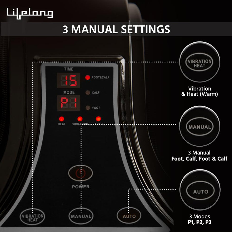 Lifelong Calf, Foot and Leg Massager Machine for Home - Pain Relief Massage for Legs - Heat + 4 Vibration Motors - Rolling, Kneading, and Shiatsu - Improve Blood Circulation, 80W (LLM100)