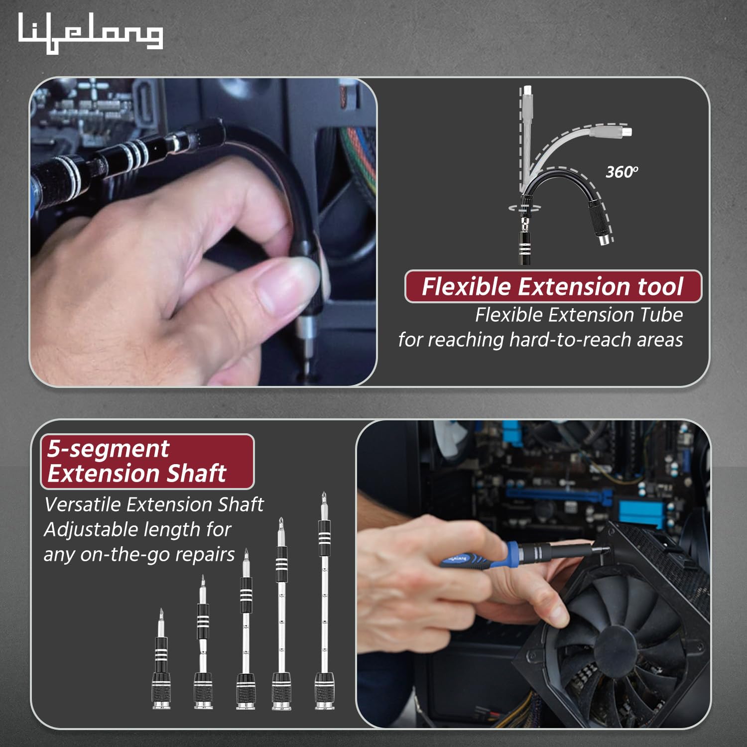 Lifelong 62 in 1 Magnetic Precision Screwdriver Set, Tool Kit for Home | Multipurpose - Furniture & Electronic Repair | Extendable & Flexible Shaft for Hard-to-Reach Places | Laptops, Phones (LLETK09)