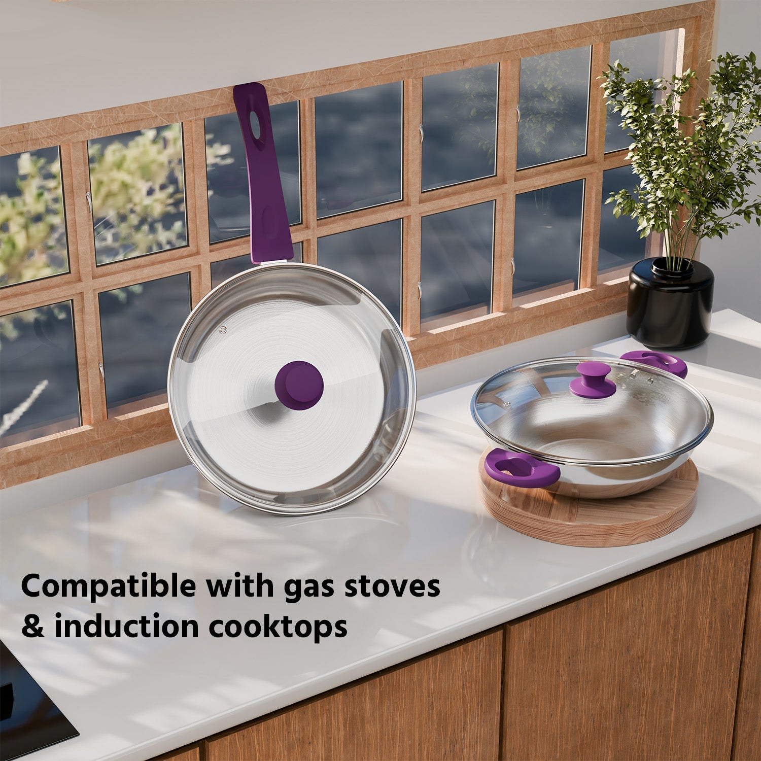 Lifelong Kadhai and Fry Pan with Lid| Soft touch handles | LLTPC2