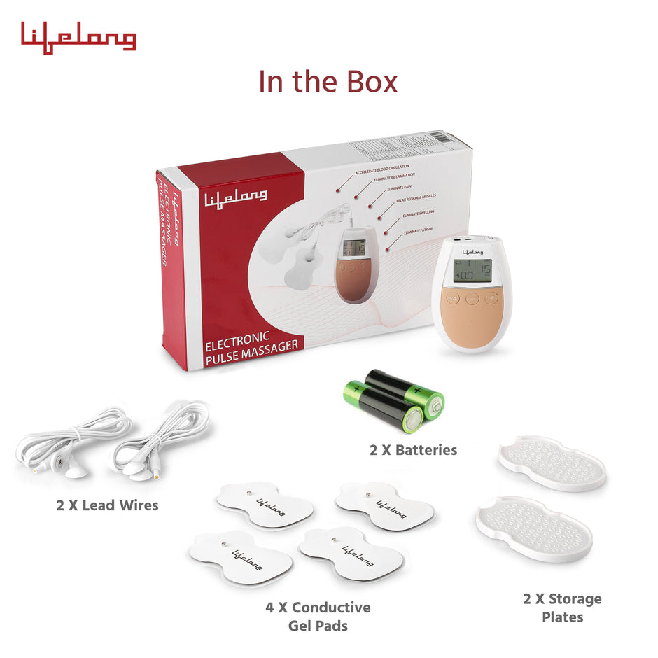 Lifelong Electric Nerve Stimulation Pulse Tens Massager Digital Massage Machine for Body, 4 Gel Pads, 5 Massage Modes and 16 Intensity Levels Massager for Physiotherapy and Pain Relief