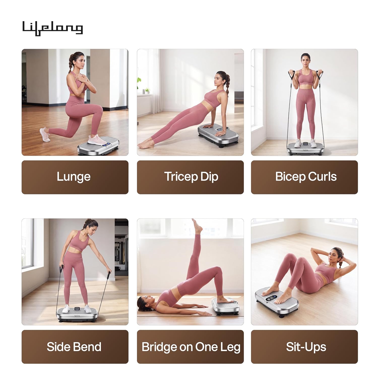 Lifelong Vibration Plate Exercise Machine with Remote & Resistance Bands |Home & Gym Full Body Massager Machine for Pain Relief, Tone Muscles & Weight Loss| 9Programs, 120Speeds, 20Timers, Bluetooth