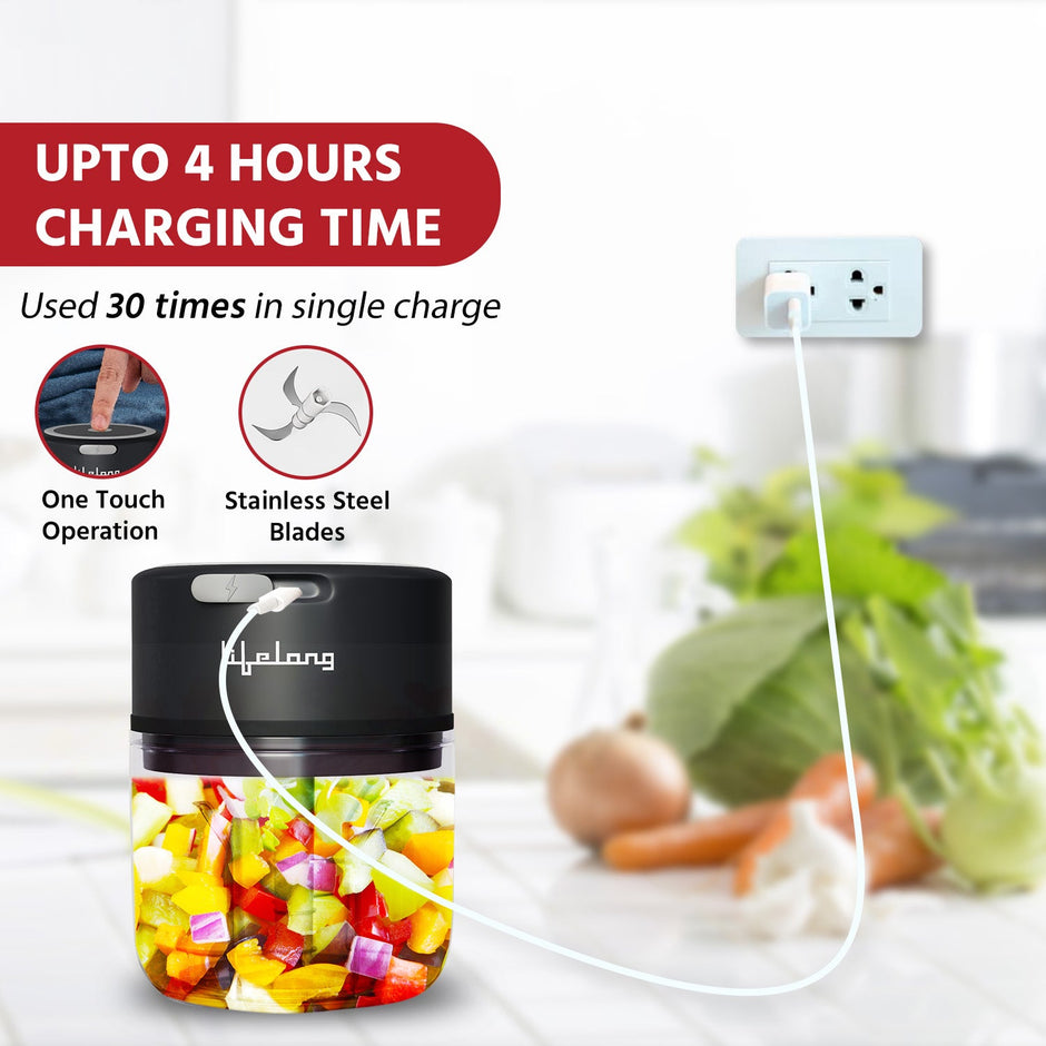 Lifelong LLWC02 Rechargeable Wireless Electric Chopper , Black-250 ml
