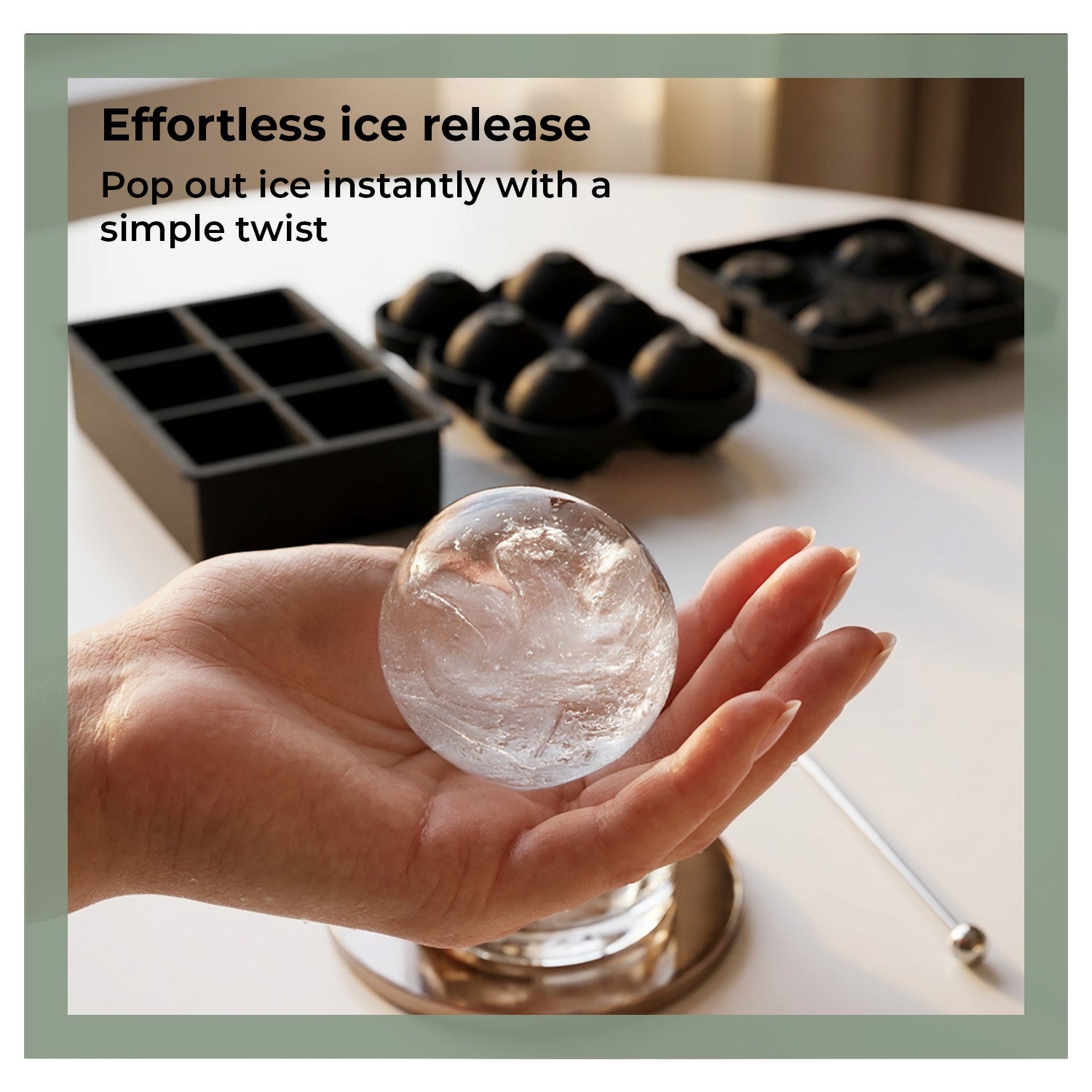 Lifelong Ice Cube Tray - Set of 3 | Silicone Ice Moulds for Freezer | Square, Round & Diamond | Food-Grade, Leakproof, Easy Release | Large Cubes for Cocktails, Yogurt, Ice Cream(-30°C to 280°C)