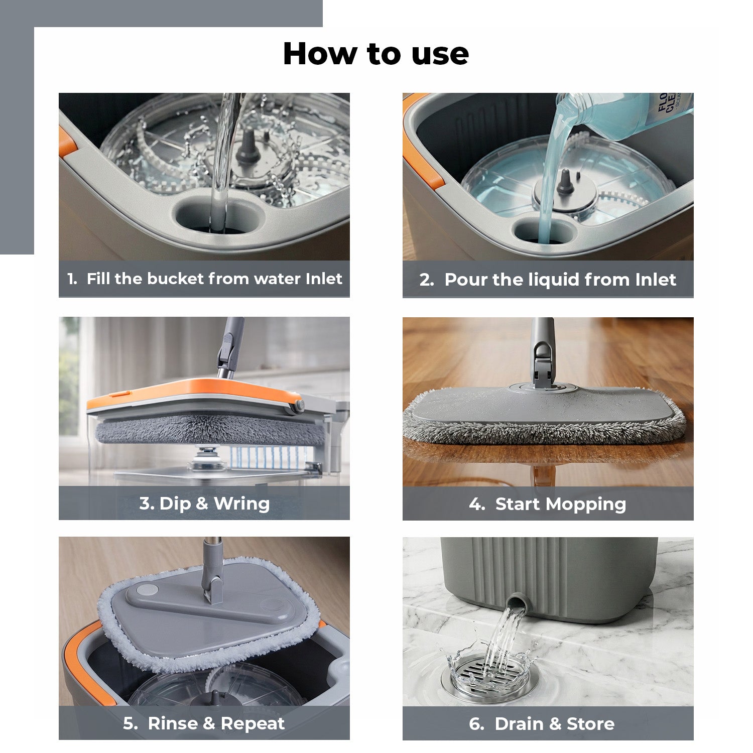 Lifelong Spin Mop for Home & Office Cleaning | Clean & Dirty Water Separation | 360° Rotary Dehydration Wringer | Floor Cleaning with 2 Microfiber Pads included | Cleans Wet & Dry Surfaces Efficiently