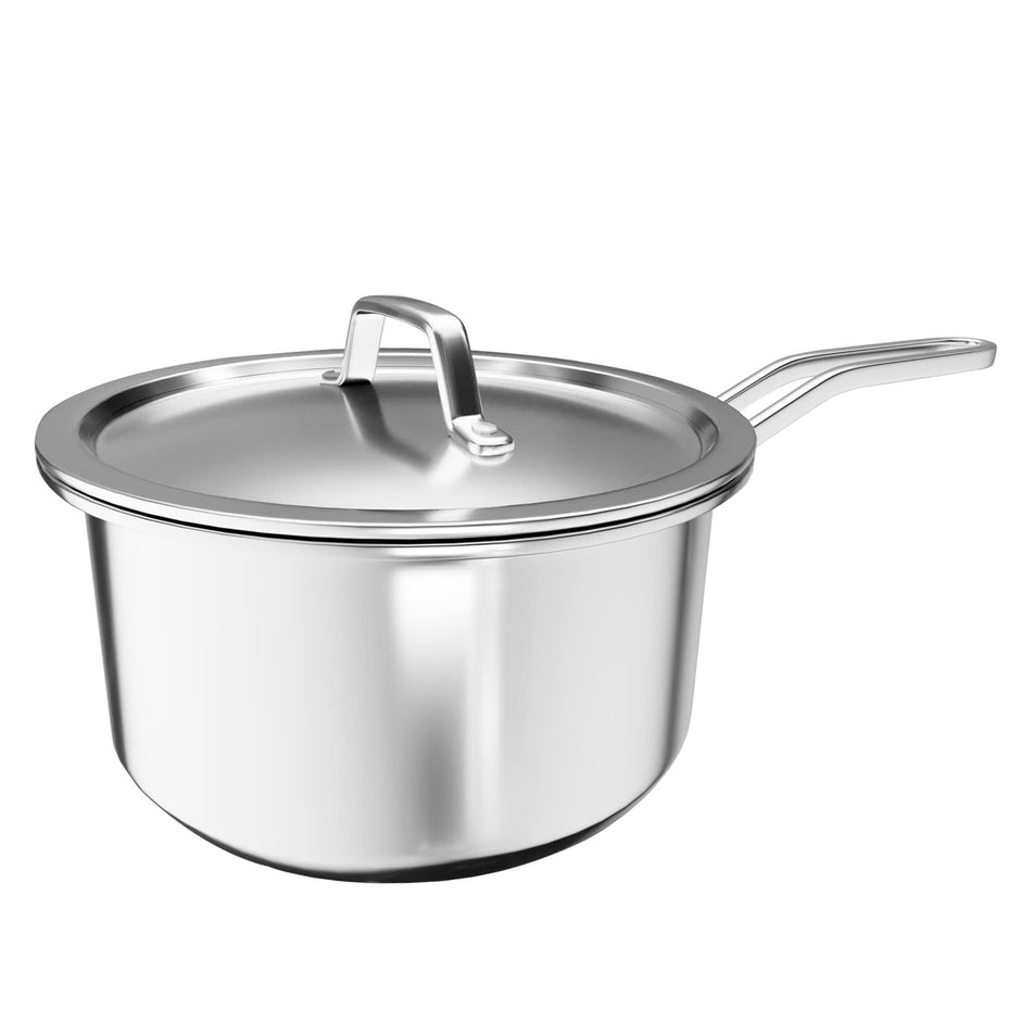 Lifelong Triply Stainless Steel 2.1 Litre Sauce Pan | Riveted Handle with Stainless Steel Lid | 18 cm Diameter | Induction, Dishwasher and Gas Stove Friendly | LLTPSP903 2 Litres