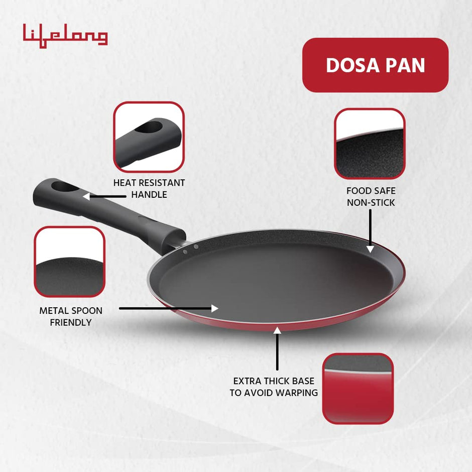 Lifelong 3 Burner Glass Top Gas Stove with Dosa Tawa & Fry Pan Combo – Manual Ignition, High Efficiency (Black)