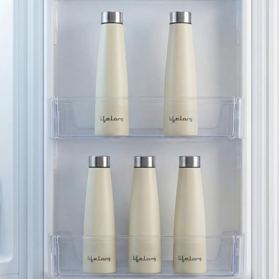 Lifelong 900ml Stainless Steel Water Bottle Pack of 2 | Leak-Proof & Durable | Easy to Clean | Odour-Free | Rust-Free Build, Secure Cap & Easy Grip | Ideal for School, Office, Travel & Gym (Beige)
