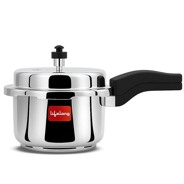 Lifelong Stainless Steel Pressure Cooker – 3 Liters, ISI Certified Outer Lid, Induction & Gas Compatible, Lock System (Silver)