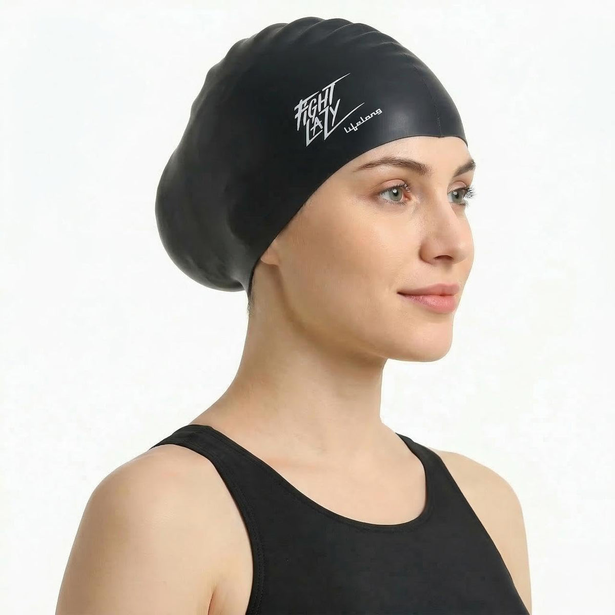 Lifelong Swimming Cap for Women - Swim Hair Caps for Long Hair- Waterproof Head Cover Cap - Silicone Hair Cover Cap for Adult Women Black