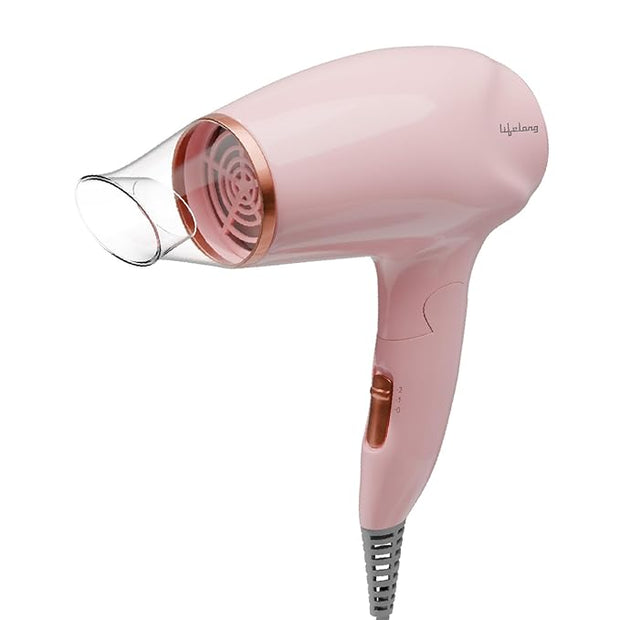 Lifelong 1200W Hair Dryer for Women & Men | Foldable & Compact Blow Dryer | 2 Heat Settings | Travel-Friendly Portable Hair Dryer for Smooth, Frizz-Free Styling (Pink)