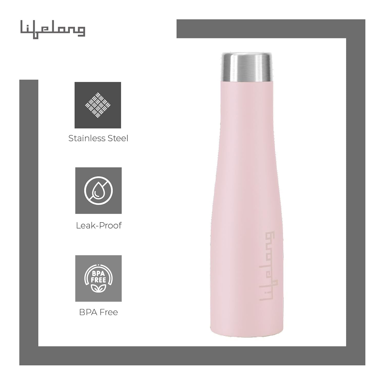 Lifelong Stainless Steel Water Bottle 900ml | Leak-Proof, Rust-Free, Odour-Free & Easy-to-Clean Bottles | Durable Travel, Gym, School & Office Water Bottles with Secure Cap (Pack of 3) Almond Birch, Blush Pink, Glacier
