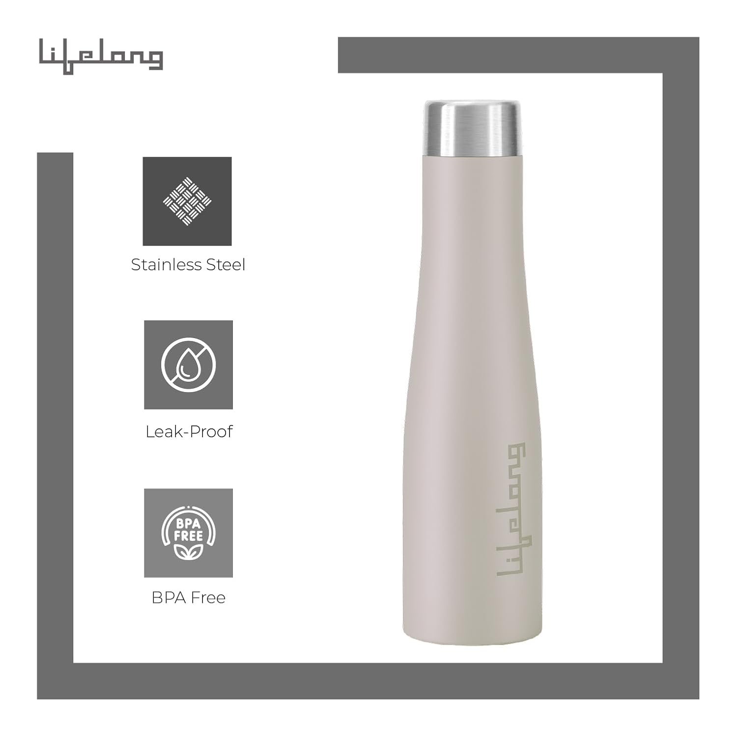 Lifelong Stainless Steel Water Bottle 900ml | Durable, Leak-Proof, Easy Grip, Rust Free, Easy-to-Clean, Odour-Free Bottle with Secure Cap for School, Travel, Gym & Work (LLBT03AB, Almond Birch)