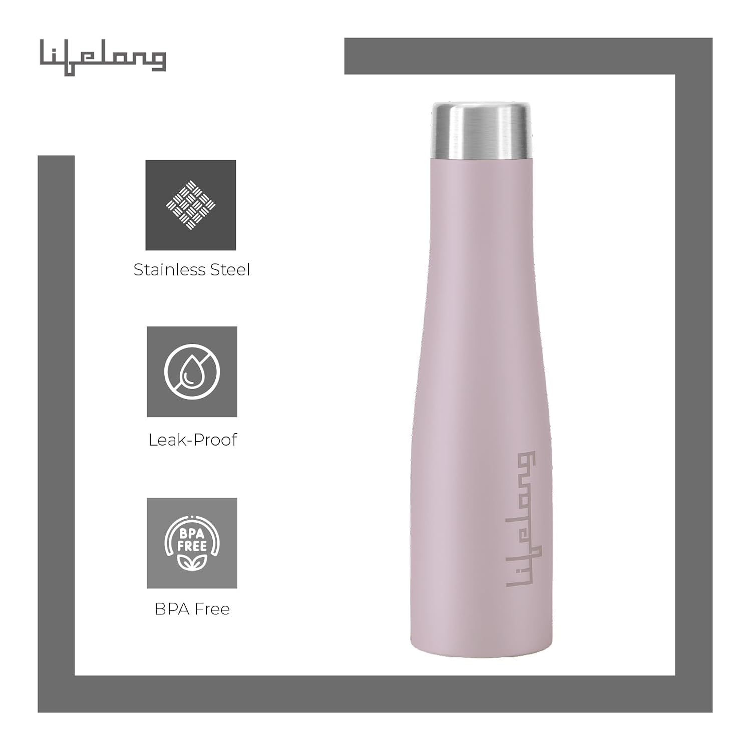 Lifelong Stainless Steel Water Bottle 900ml | Durable, Leak-Proof, Easy Grip, Rust Free, Easy-to-Clean, Odour-Free Bottle with Secure Cap for School, Travel, Gym & Work (LLBT03BL, Lavender)