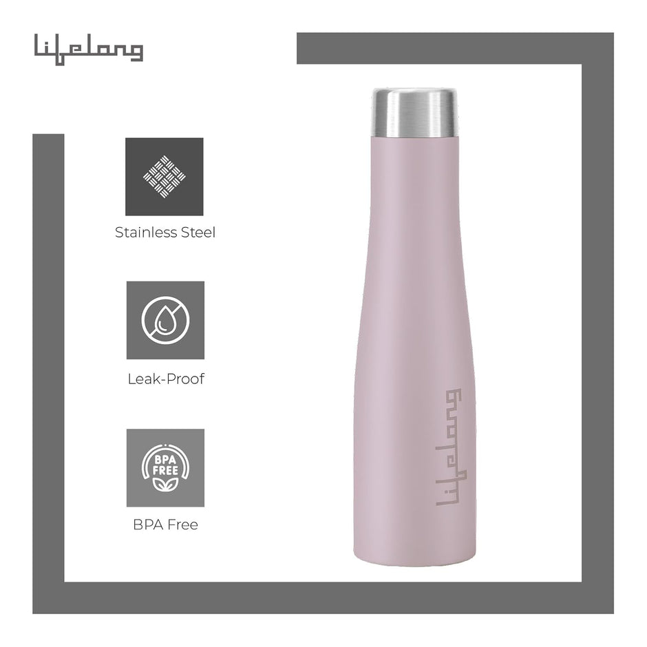 Lifelong Stainless Steel Water Bottle 900ml | Durable, Leak-Proof, Easy Grip, Rust Free, Easy-to-Clean, Odour-Free Bottle with Secure Cap for School, Travel, Gym & Work (LLBT03BL, Lavender)