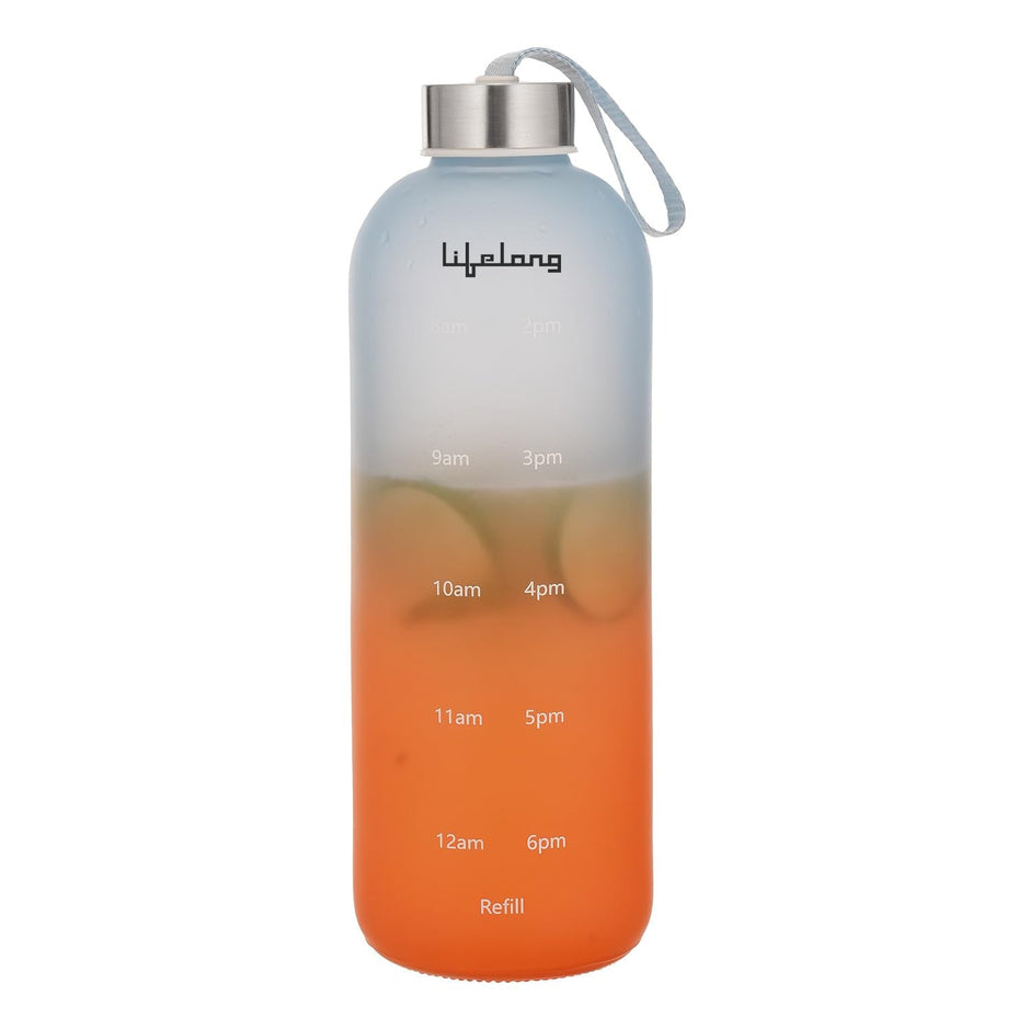 Lifelong Glass Water Bottle 1000ml | Colorful Frosted Bottles for Kitchen Fridge | BPA Free, Odour-Free Water Bottle with Secure Cap | Bottle for School, Travel, Gym Work (LLBTGL02)