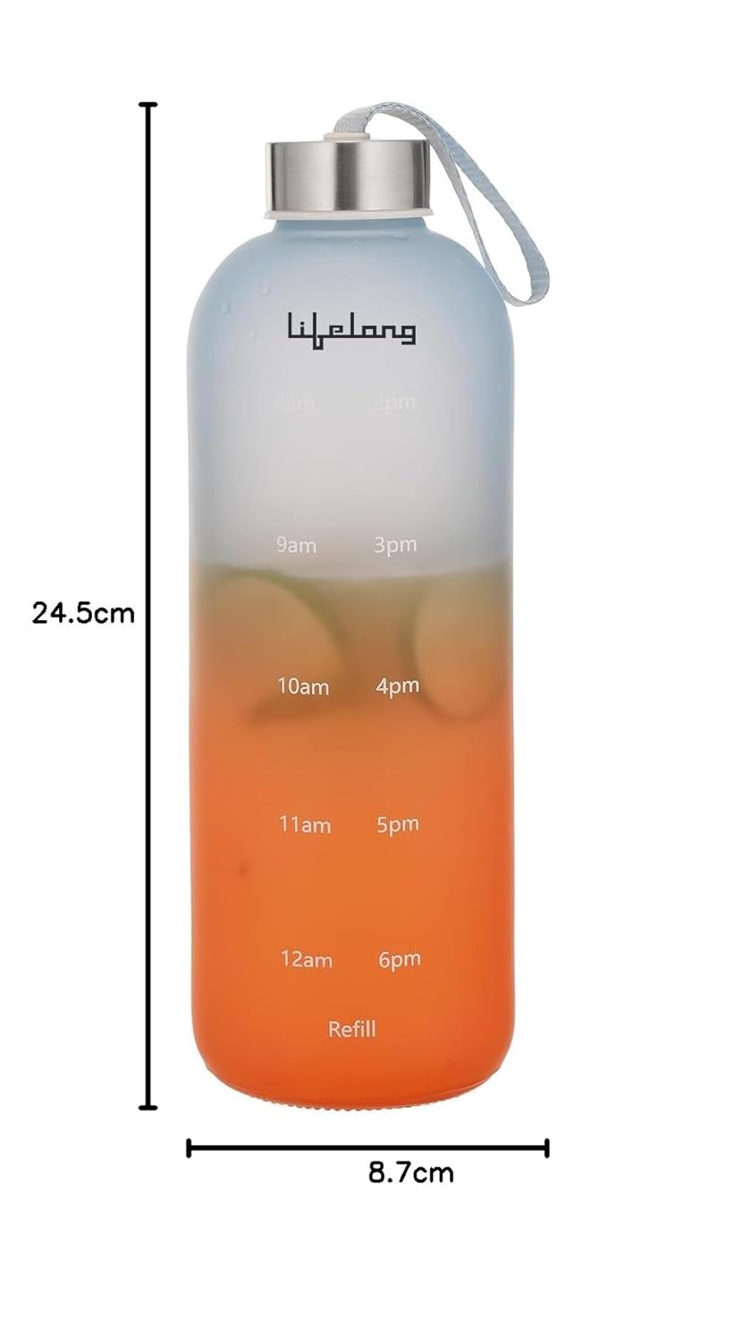 Lifelong Glass Water Bottle 1000ml | Colorful Frosted Bottles for Kitchen Fridge | BPA Free, Odour-Free Water Bottle with Secure Cap | Bottle for School, Travel, Gym Work (LLBTGL02)