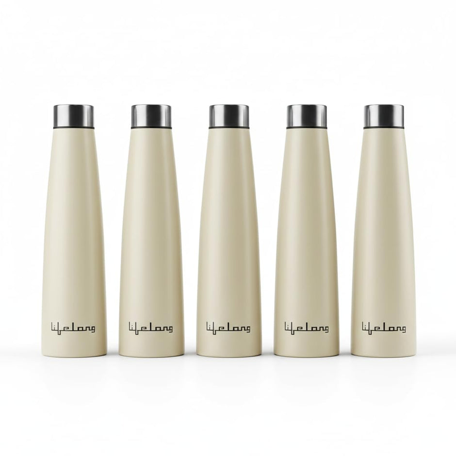 Lifelong 900ml Stainless Steel Water Bottle Pack of 2 | Leak-Proof & Durable | Easy to Clean | Odour-Free | Rust-Free Build, Secure Cap & Easy Grip | Ideal for School, Office, Travel & Gym (Beige)