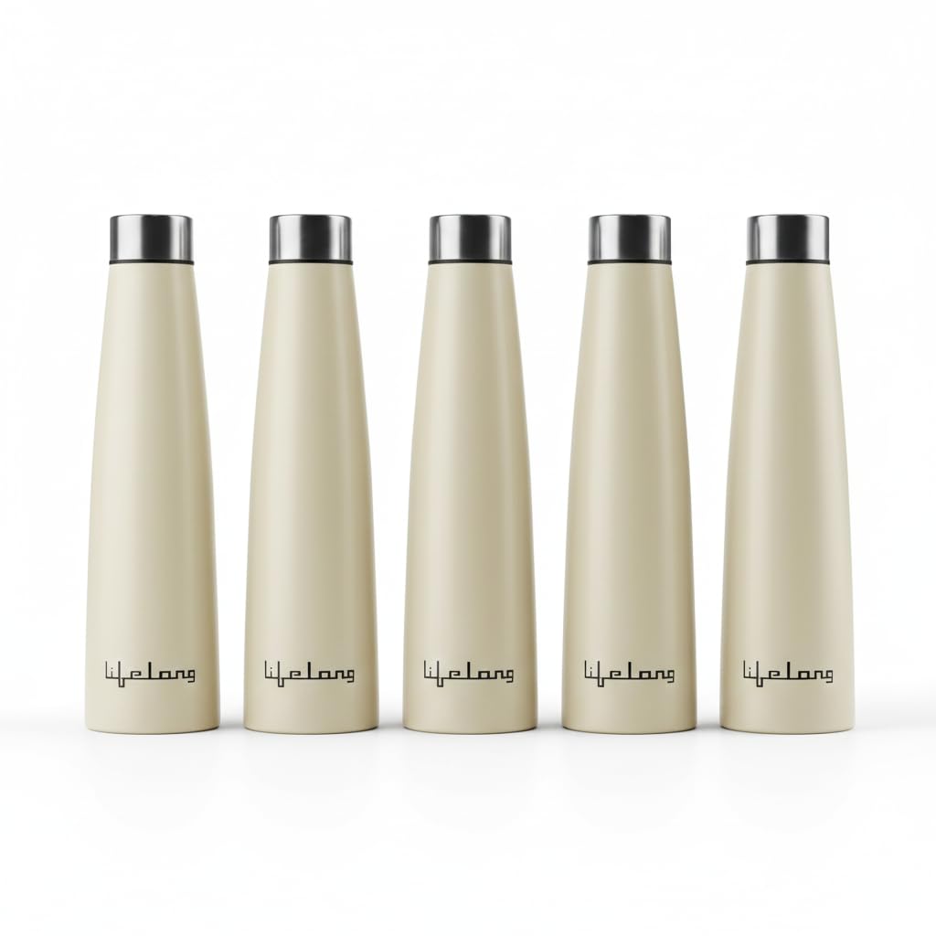 Lifelong 900ml Stainless Steel Water Bottle Pack of 2 | Leak-Proof & Durable | Easy to Clean | Odour-Free | Rust-Free Build, Secure Cap & Easy Grip | Ideal for School, Office, Travel & Gym (Beige)