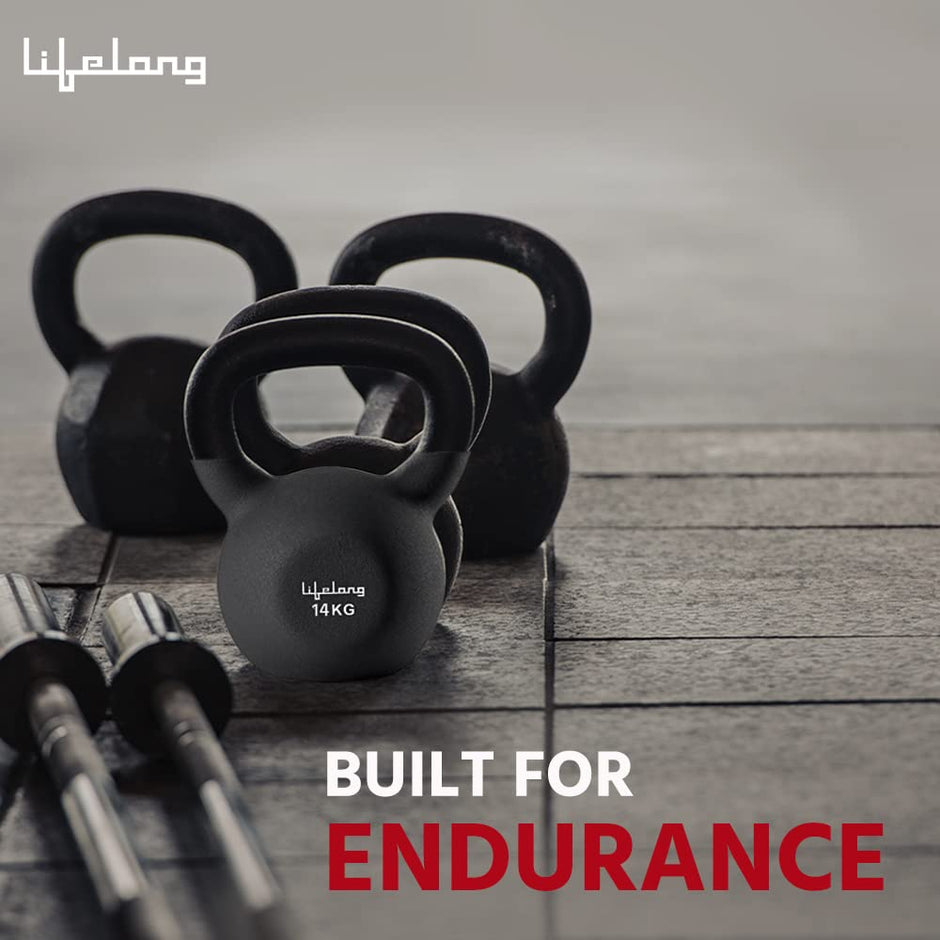 Lifelong Neoprene Cast Iron Kettlebell | Gym Equipment for Home Workout | Strength Training Kettlebell for Weightlifting | Fitness Equipment for Men & Women | Home Gym Exercise Weights (14 Kg, Black) 14 kg Neoprene