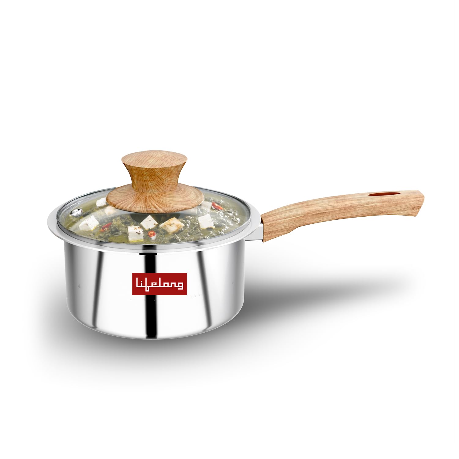 Lifelong TriPly 16 cm Sauce Pan for Cooking, 1.5 litres with Glass Lid