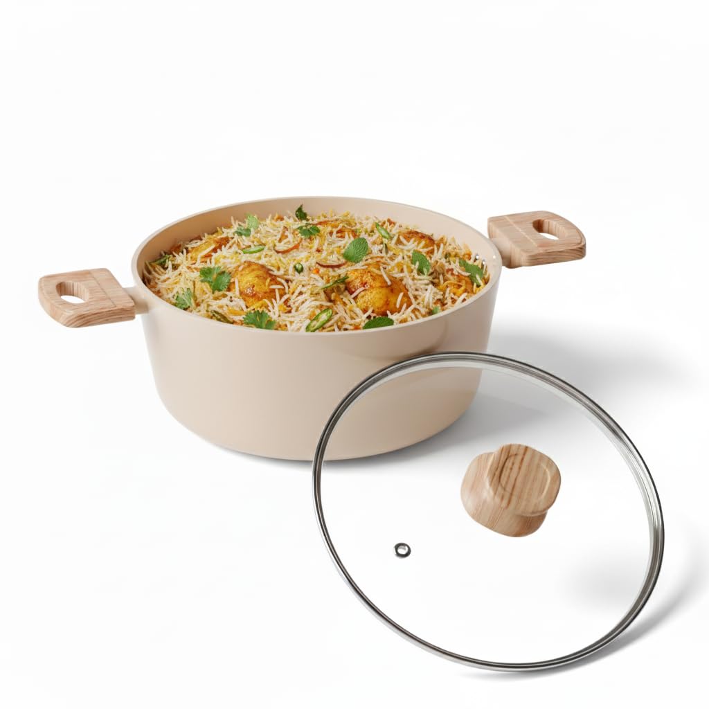 Lifelong Forged Casserole 24 cm with Non-Riveted Wooden Handle & Glass Lid