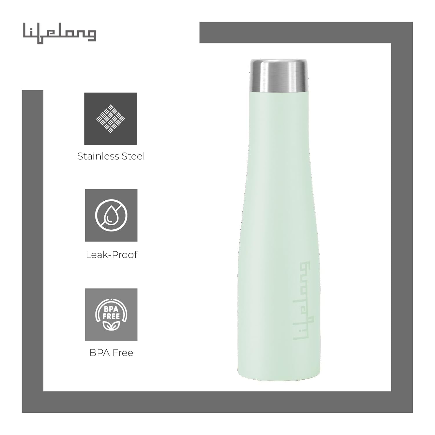 Lifelong Stainless Steel Water Bottle 900ml | Durable, Leak-Proof, Easy Grip, Rust Free, Easy-to-Clean, Odour-Free Bottle with Secure Cap for School, Travel, Gym & Work (LLBT03GL, Glacier)