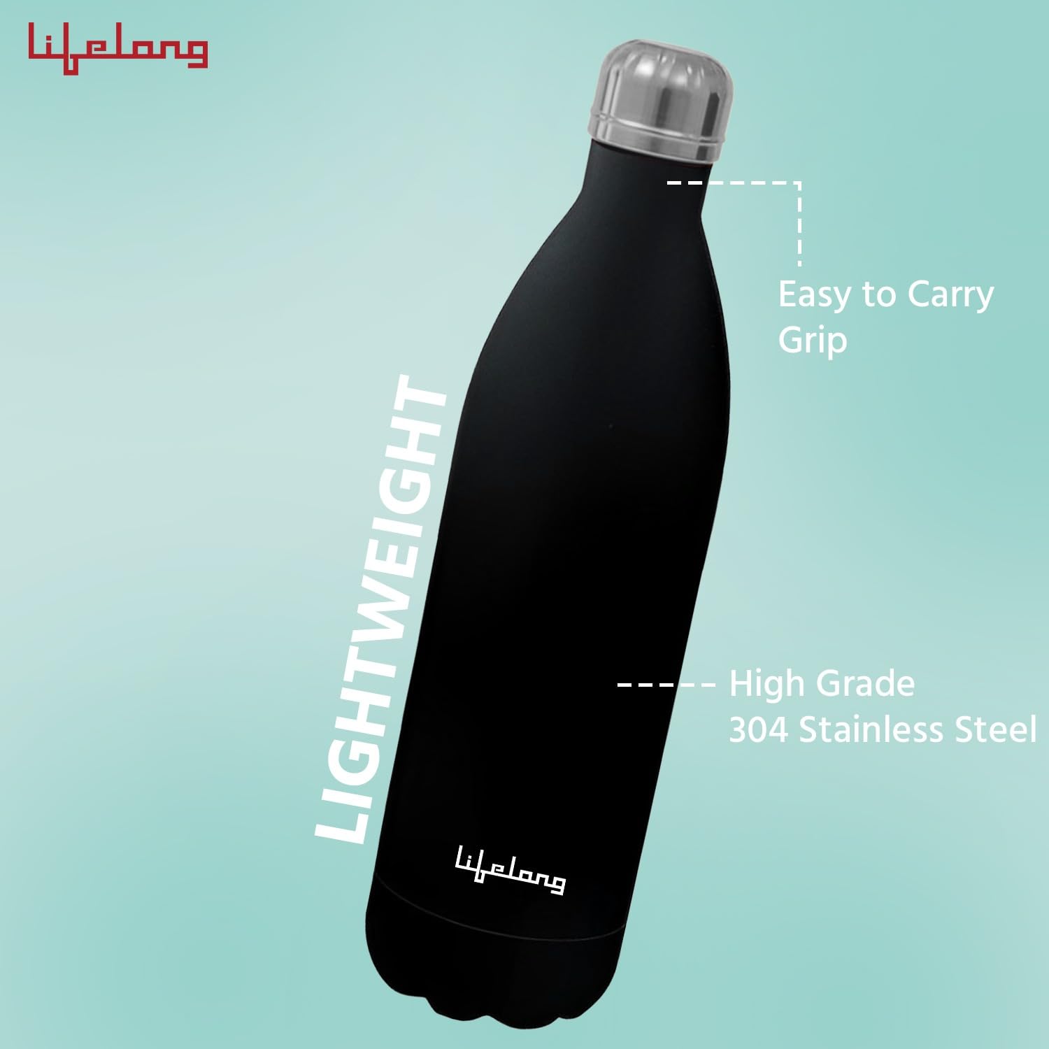 Lifelong Thermosteel Flask 1000 ml Stainless Steel | Soft Touch | Water Bottle 24 Hours Hot & Cold | Double Wall Vacuum Insulated | Leakproof, Rust Free | Ideal for Office & Travel (Black, LLVF008) Black 1000 ml