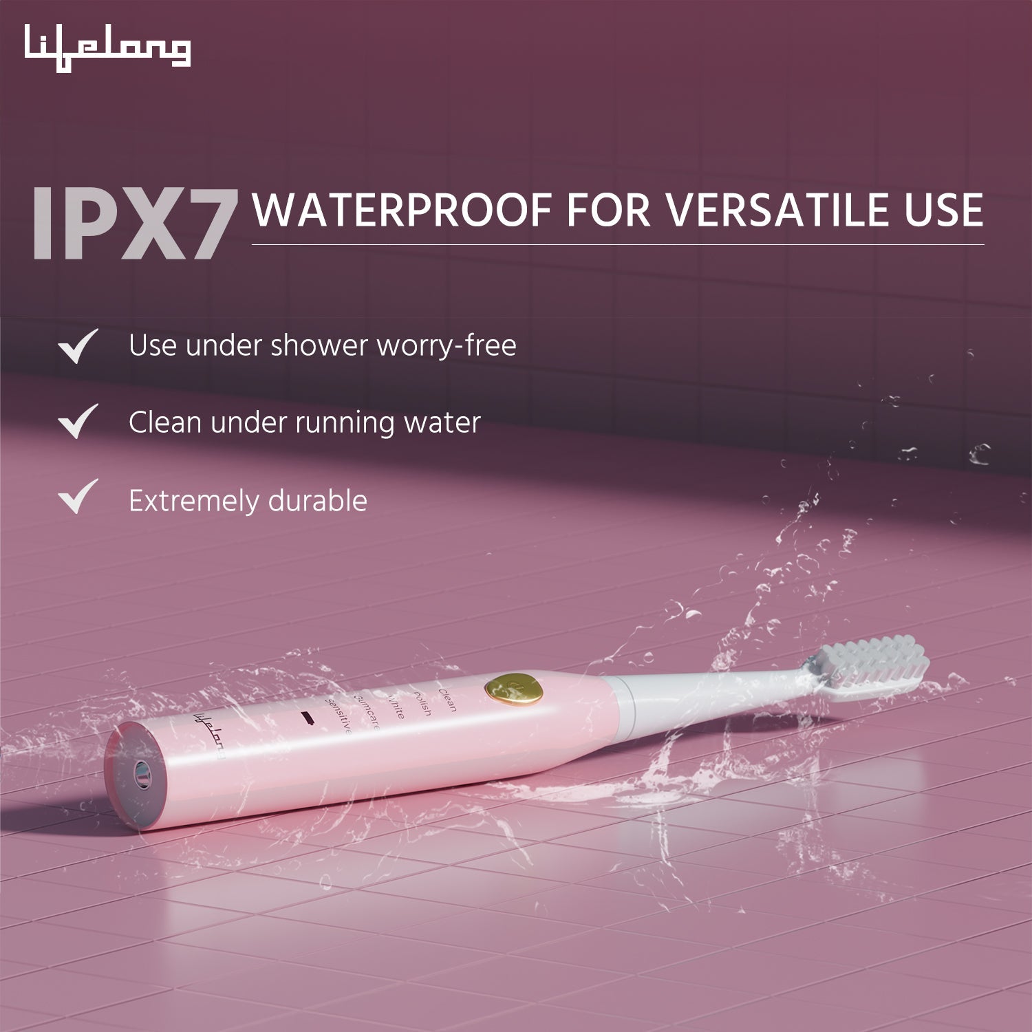 Pink Smart Toothbrush with 5 Modes