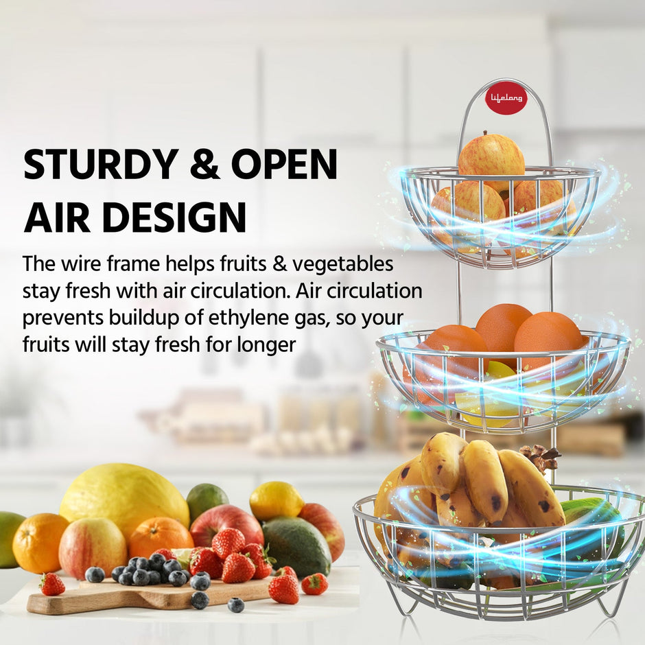 Lifelong LLKAFB01 3 Tier Steel Fruit and Vegetable Basket for Kitchen