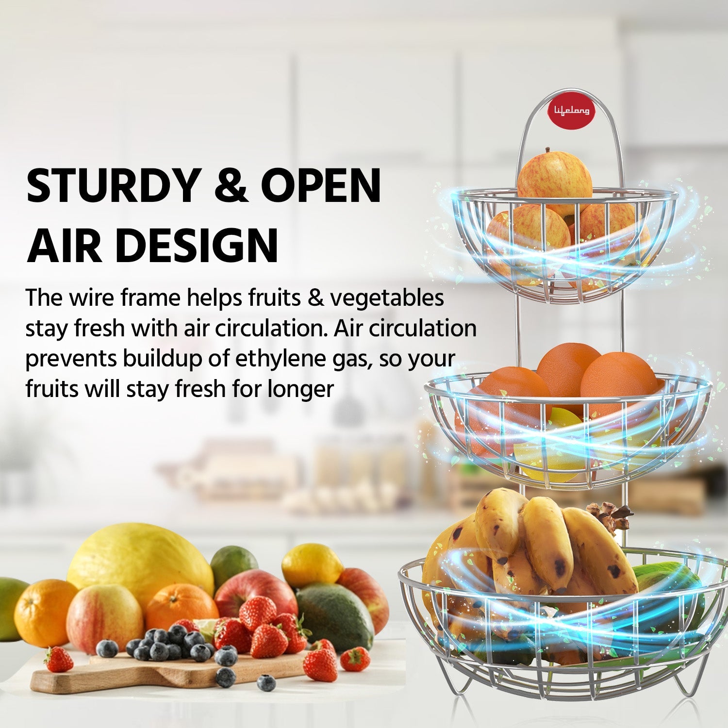 Lifelong LLKAFB01 3 Tier Steel Fruit and Vegetable Basket for Kitchen