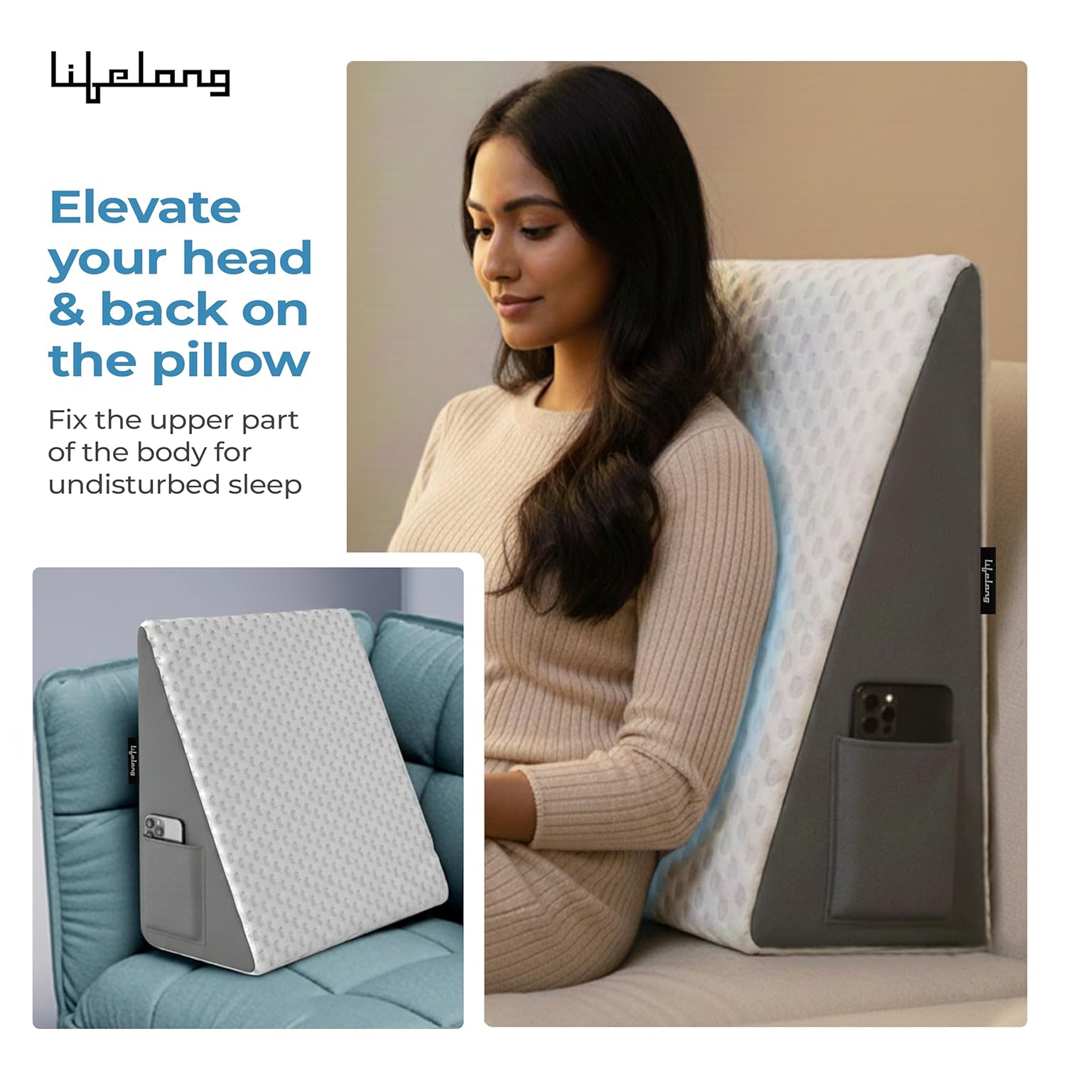 Lifelong Orthopedic Memory Foam Wedge Pillow for Sleeping, Sitting & Acid Reflux Relief | High Resilience Foam | Leg Elevator, Back Support & Pain Relief Pillow for Comfortable Rest (LLWP09)