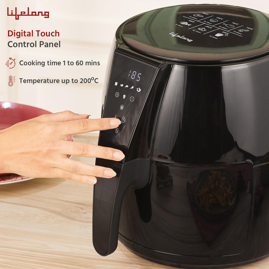 Lifelong Air Fryer | 1 Year Warranty | 1350W, 4.2L, Air Fryer for Home, Digital Air-Fryer with 6 Presets, Hot Air Circulation, Temperature & Timer Control, Up to 90% Less Oil Usage (LLHFD439, Black)