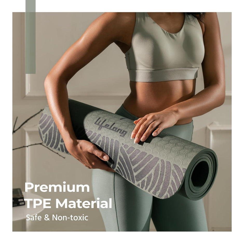 Lifelong 8mm TPE Yoga mat for Women & Men (Olive green)