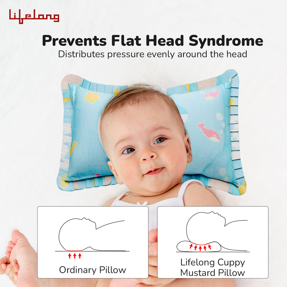 Lifelong Cuppy Rai Mustard Seeds Baby Headrest | Soft & Supportive Pillow for Newborns | Round Head Shaping Cushion with Washable Cover (LLCMP02)