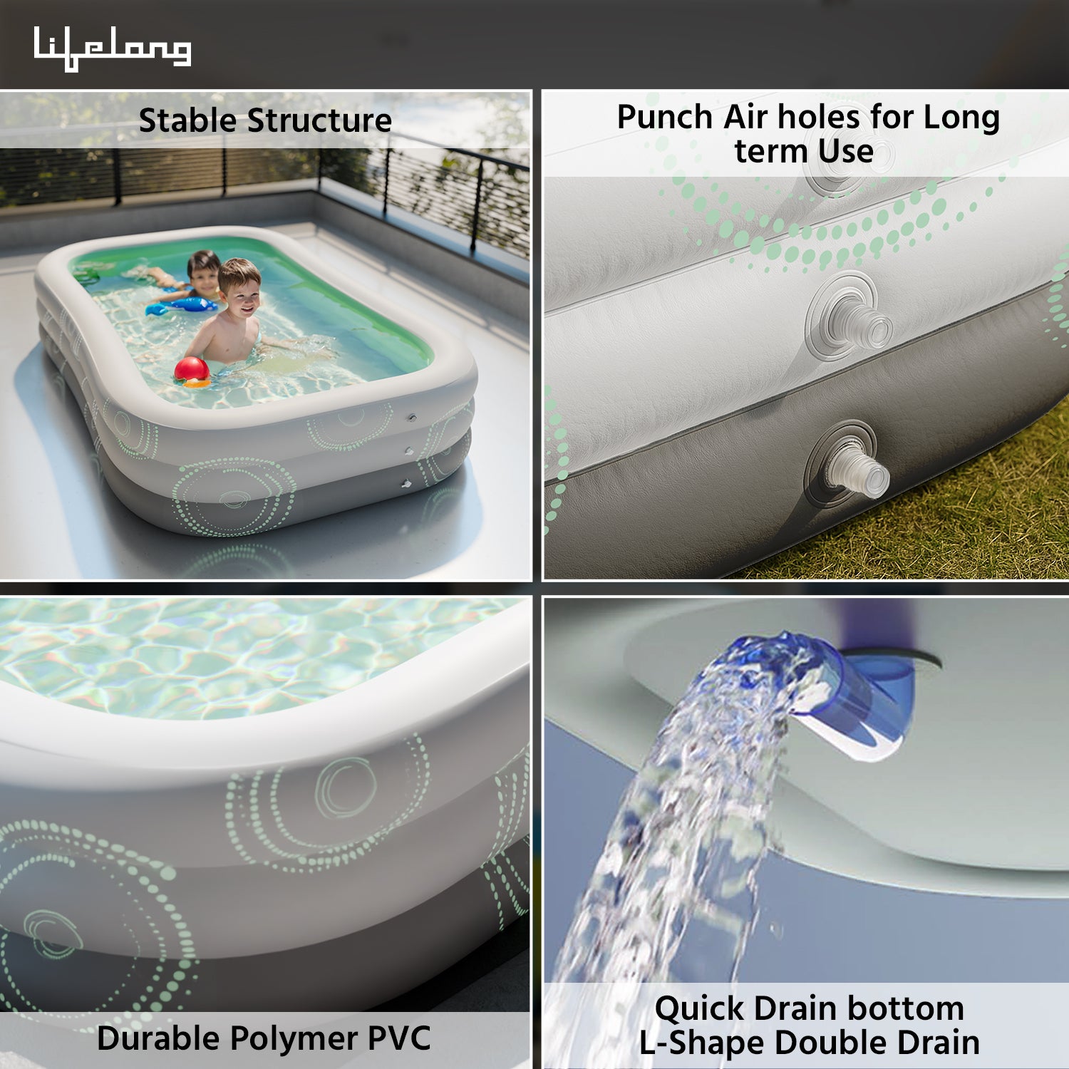 10FT Inflatable Family Swimming Pool-Heavy-Duty PVC, Quick Inflation, Leak-Proof Design, Spacious for Kids, Adults & Pets, Outdoor Backyard Summer Fun