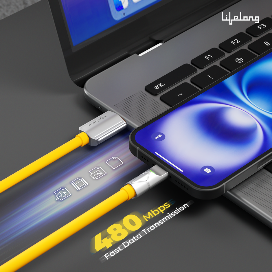 Lifelong Electronics 66W PD USB Type A to Type C Fast Charging Cable | High Speed Transfer Data Cable | Aluminum Alloy, Strong PVC & Tangle Free | iPhone 16/15/14, Android, Laptop, Tablet etc | 1.25M