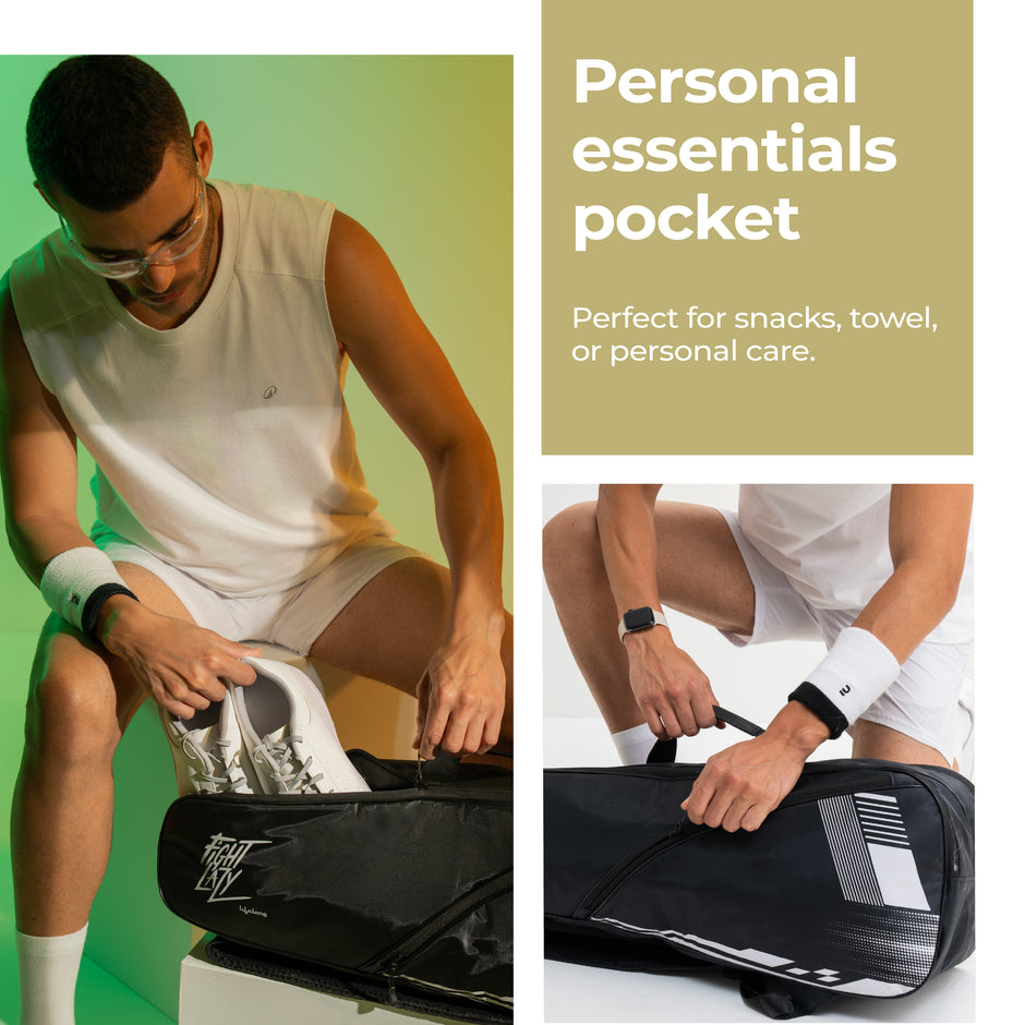Lifelong Badminton Kitbag | Two Compartments | Soft Padded Straps | Durable Polyester | Front Zipper Pocket - Black White