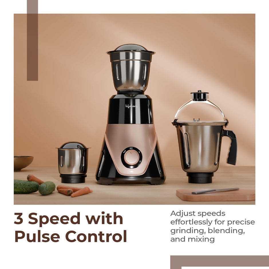 Lifelong Mixer Grinder for Kitchen | 3 Jars 750 Watt Mixie with Chutney Jar, Liquidizing Jar & Wet Grinder |Blender for Juices, Smoothies & Purees with Stainless Steel Blades, 3-Speed & Pulse Function