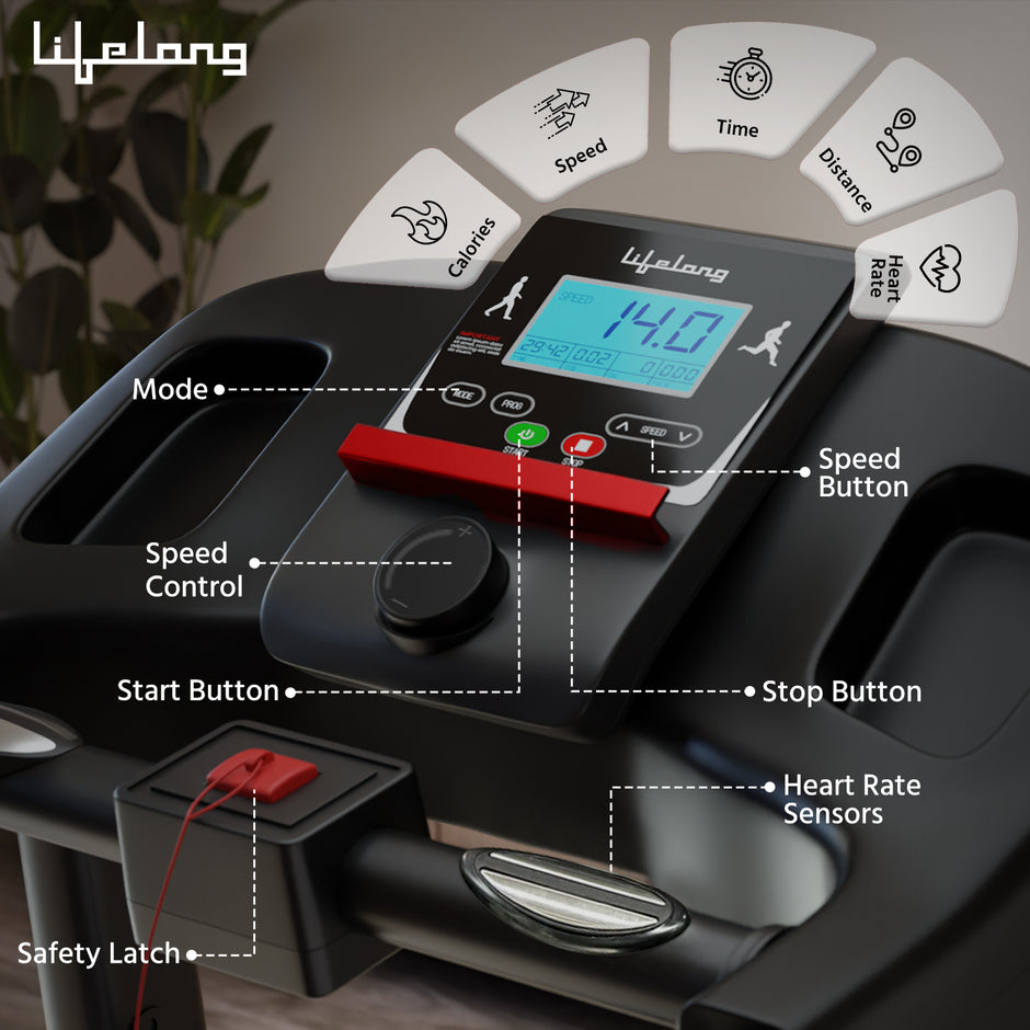Home Treadmill with 14km/hr Speed | Bluetooth | 110kg Capacity