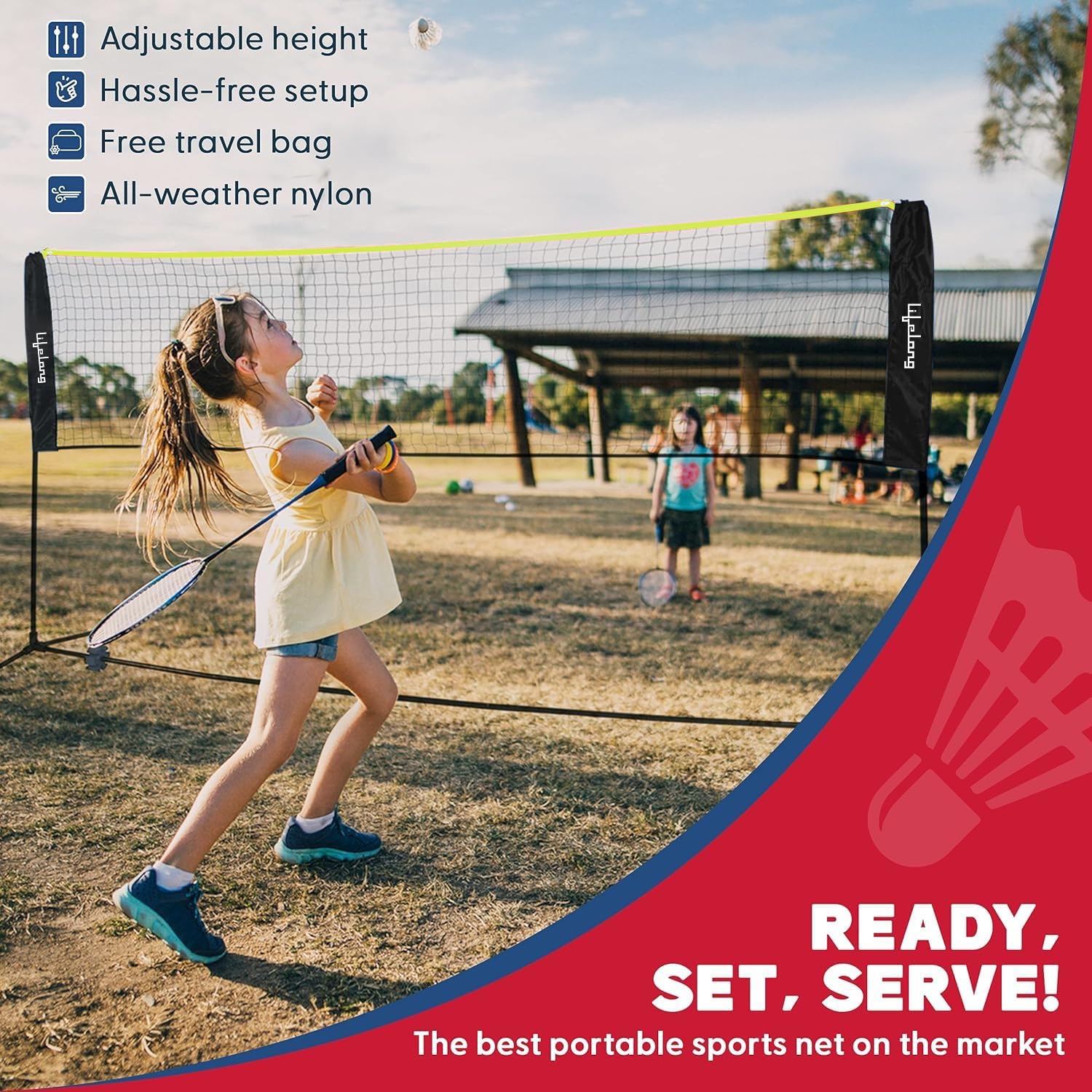 Lifelong Portable Badminton Net Set - Net for Tennis, Soccer Tennis, Pickleball, Kids Volleyball - Easy Setup Nylon Sports Net with Poles 10 feet