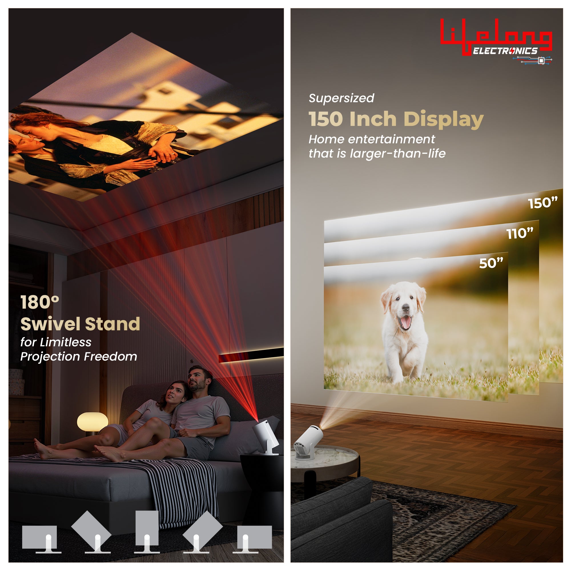 Lifelong Electronics Lightbeam Android Smart LED Projector 4K UHD & 1080p Support, Built-in Streaming Apps (Netflix, Prime, Hotstar, etc), Auto Keystone, 4000 Lumens, 150