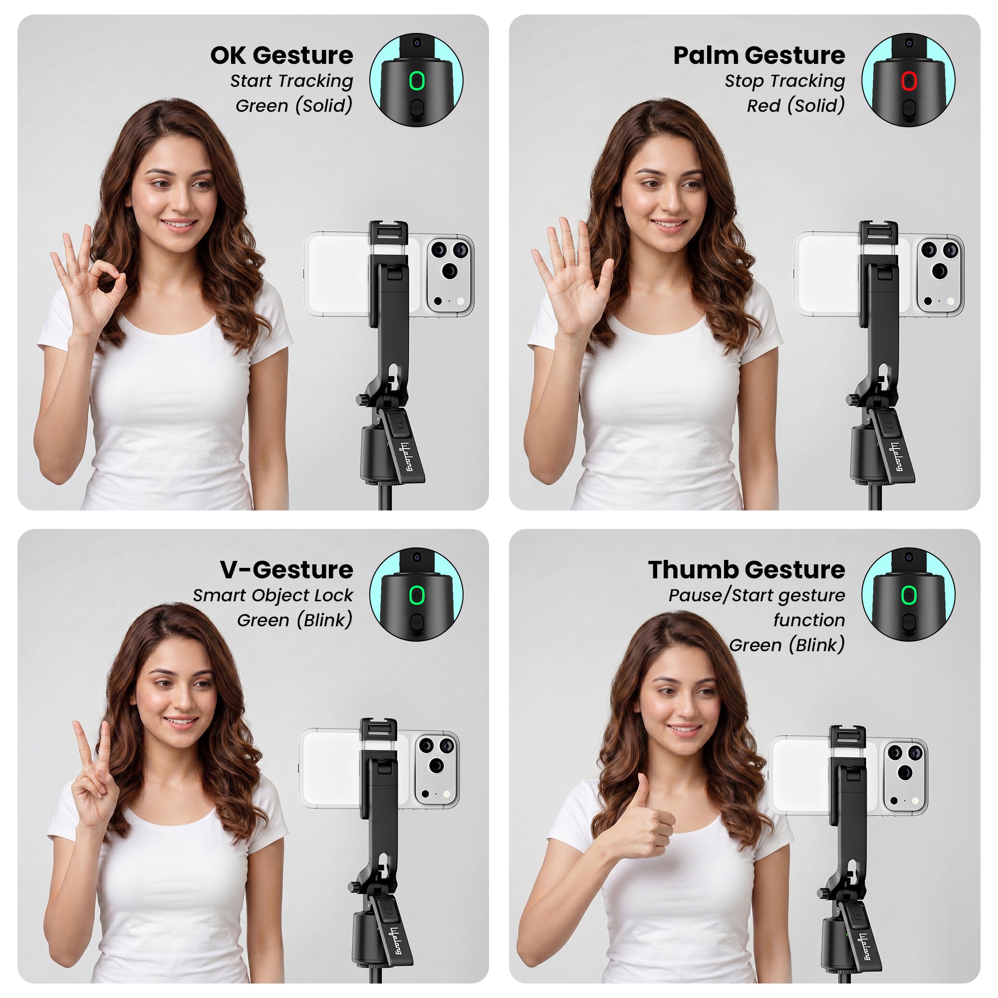Lifelong Electronics AI Powered Selfie Stick Tripod 183CM/72 Inches | Auto Face Tracking | Quad Leg Stability Mobile Stand for Desk with Dual Influencer Light (5W) | Tripod Stand for Phone & Camera