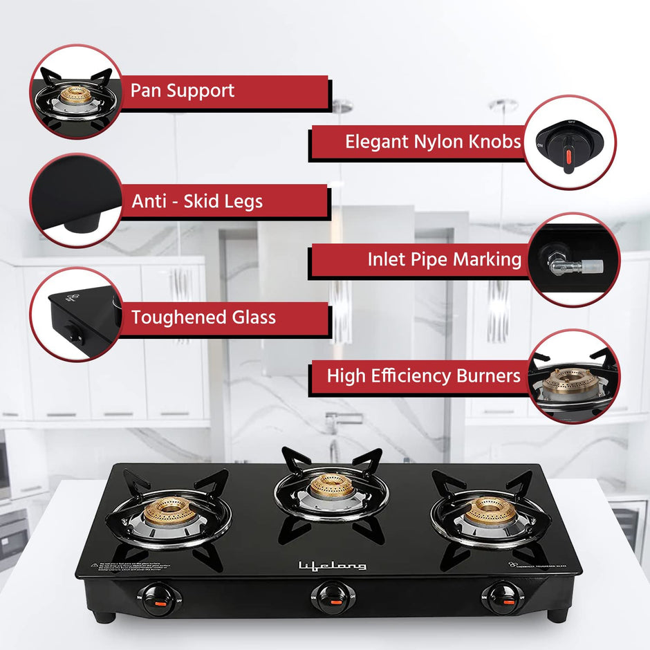 Lifelong LLGS18 2-Burner Gas Stove with Toughened Glass Top & ISI Certified Safety