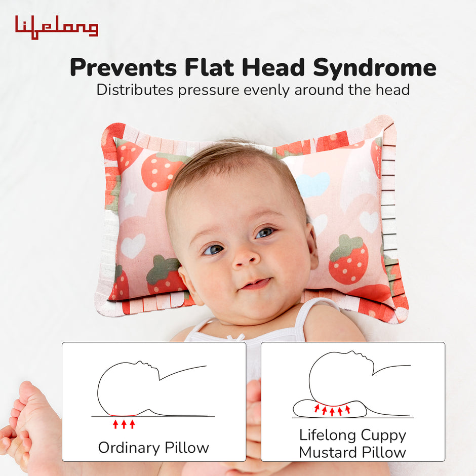 Lifelong Cuppy Rai Mustard Seeds Baby Headrest | Soft & Supportive Pillow for Newborns | Round Head Shaping Cushion with Washable Cover (LLCMP01)